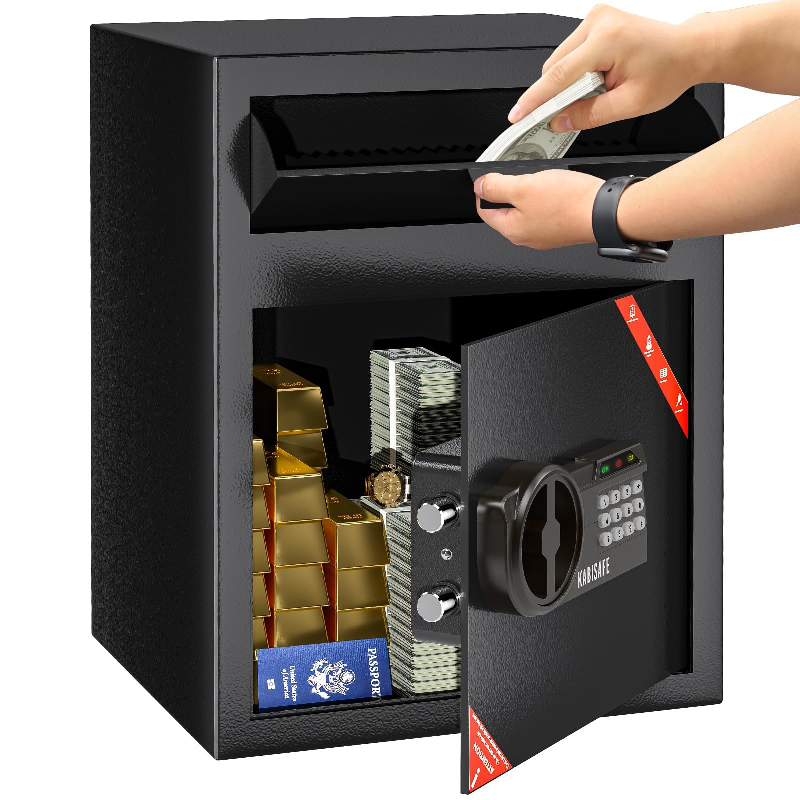 KABISAFE Depository Safe Box with Drop Slot, 70L Large Cabinet Anti-Theft Cash Drop Safe with Digital Keypad Lock, Business Security Safety with Alarm Function for Home Office