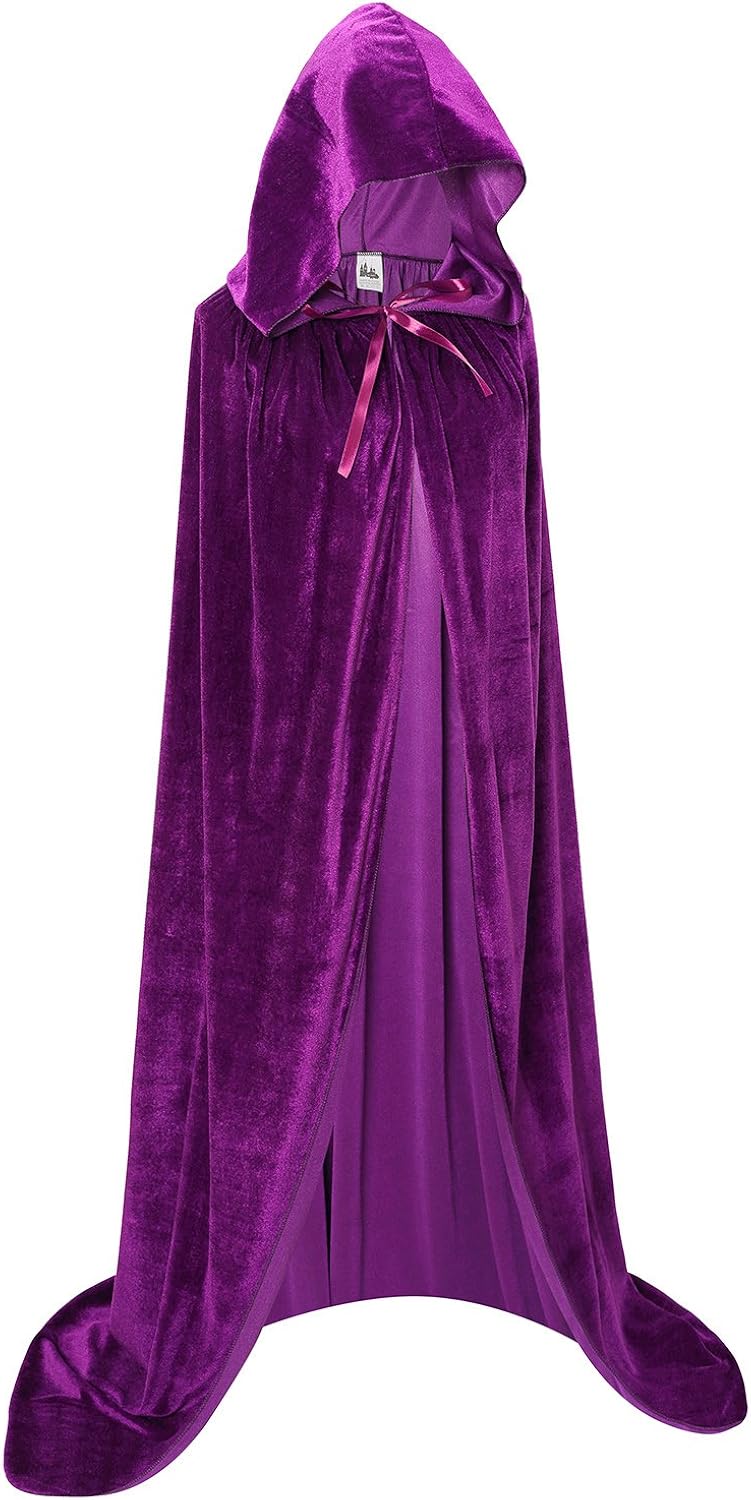 Makroyl Unisex Hooded Cloak Long Velvet Cape For Halloween Christmas Cosplay Costume (Purple, L) - Image 3