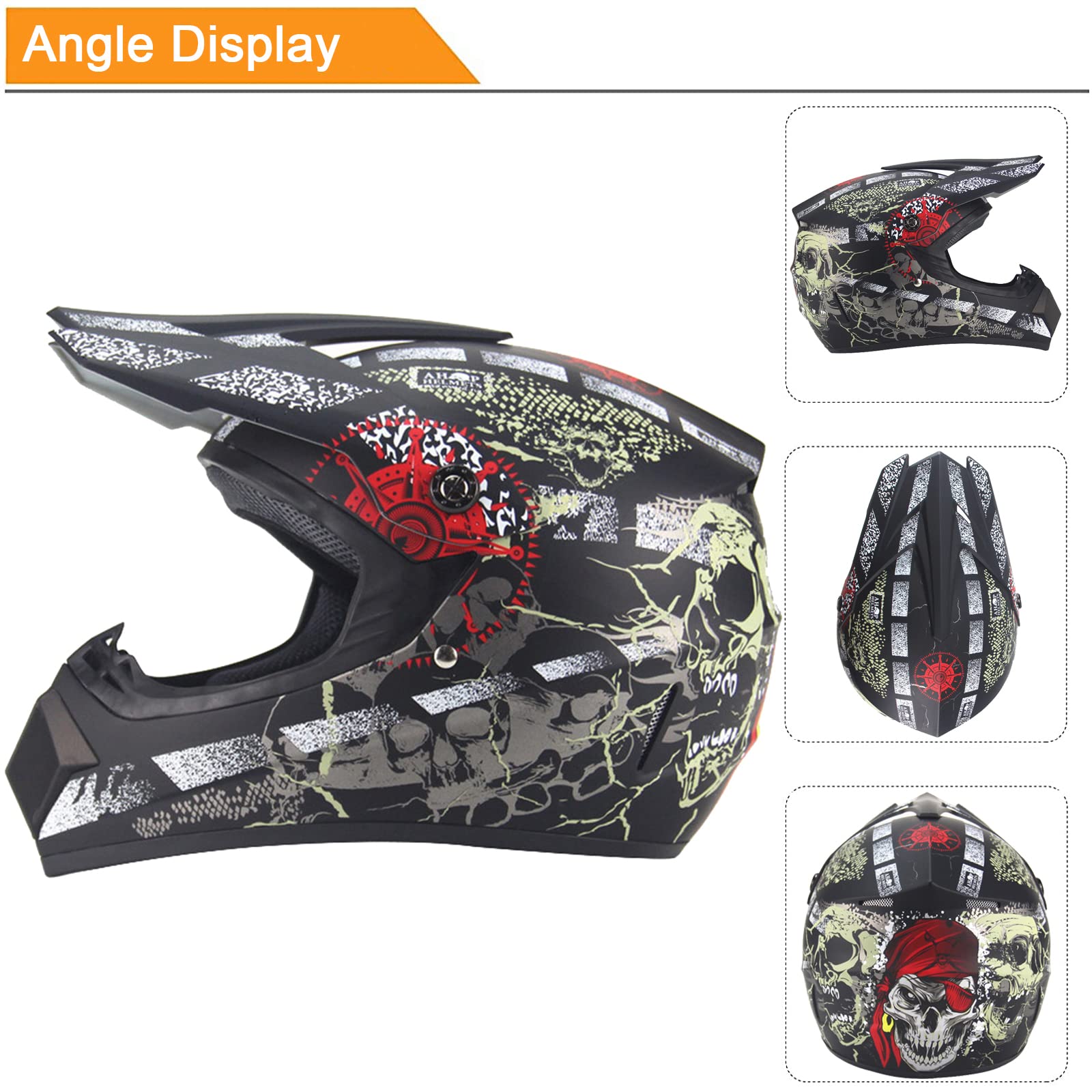 Casco Motocross Integrale Con Occhiali E Guanti - Nero/Rosa, Taglie S-XL, Certificato DOT - Foto 3