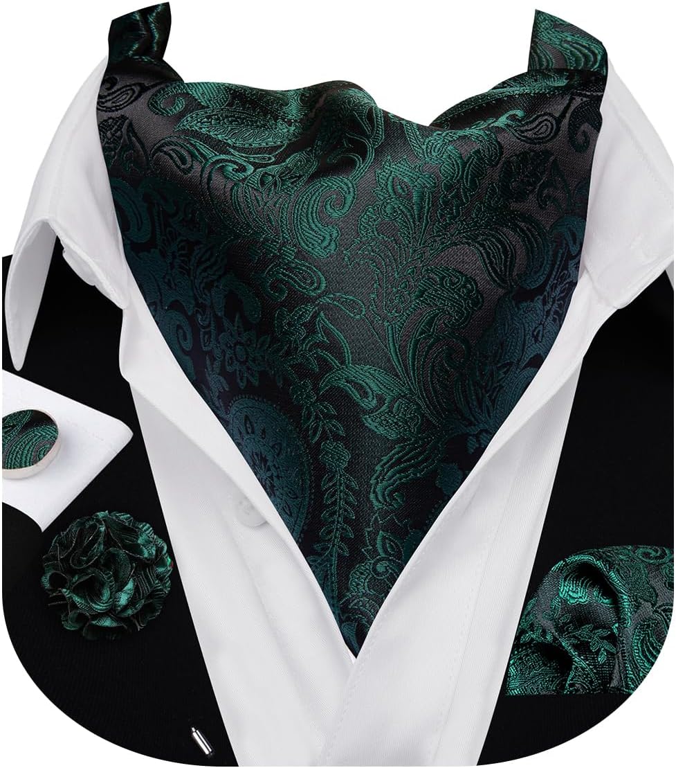 Barry.Wang Men's Ascot Paisley Floral Cravats Tie Lapel Pin Pocket Square Cufflinks 4PC Wedding Business Party Casual for Men