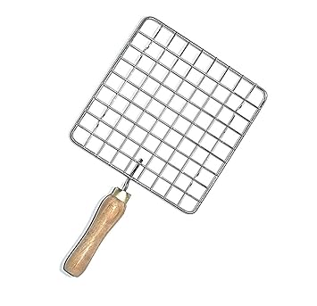 aRIC Barbeque Jali Roti Roast Grill Stainless Steel Roster Roti Papad Chapati Toast brinjal Chicken paneer tandoor (baingan) Wooden Handle net Roaster (Square) 1pc