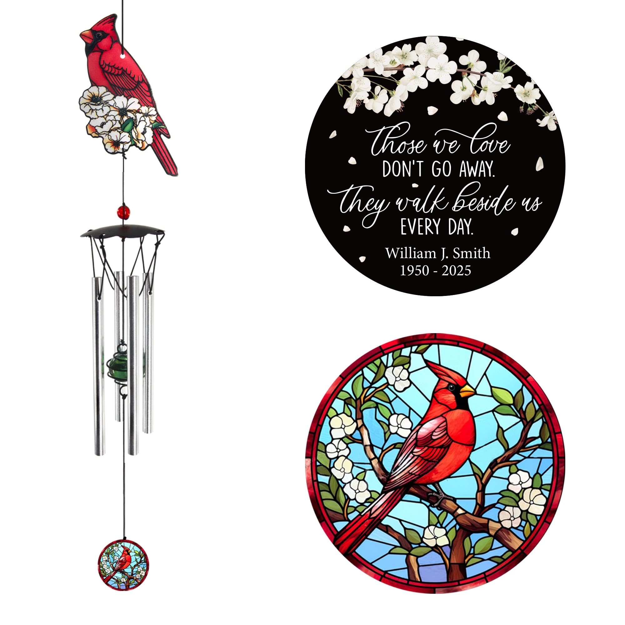 ASTARIN Customized Cardinal Sympathy Wind Chimes, Cheap Personalized Wind Chime Memorial, Sorry for Your Loss Gifts for Loss of Mother/Father/Son, Small Wind Chimes