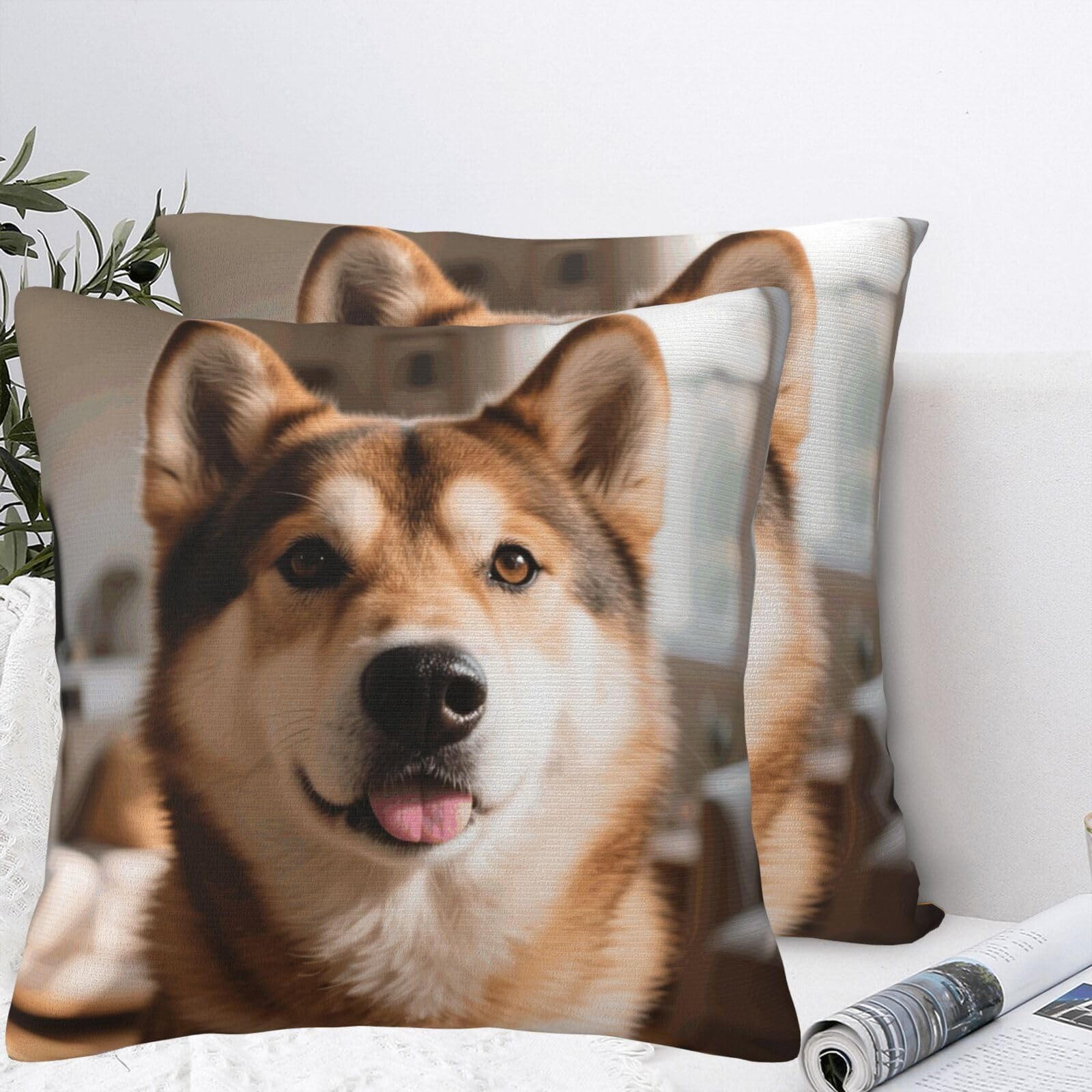 LMNGH Cute Dog Plush Throw Pillow Covers 22"X22",Soft Cozy Couch Cushion Covers Decorative Pillow Cases for Holiday Home Bedroom Sofa Decors