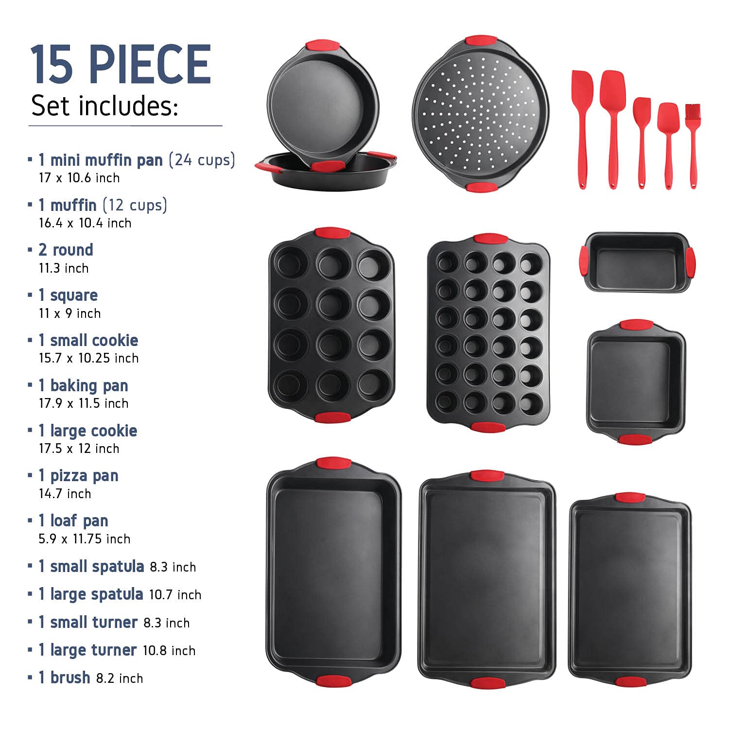 Pfannen-Set, 39-teilig, Silikongriffe, langlebiger Stahl, BPA-frei, Backgeschirr, ofenfest, antihaftbeschichtet, Set mit Utensilien, Braun, 39-teilig (JT-BS-BRN29PC-BLK)