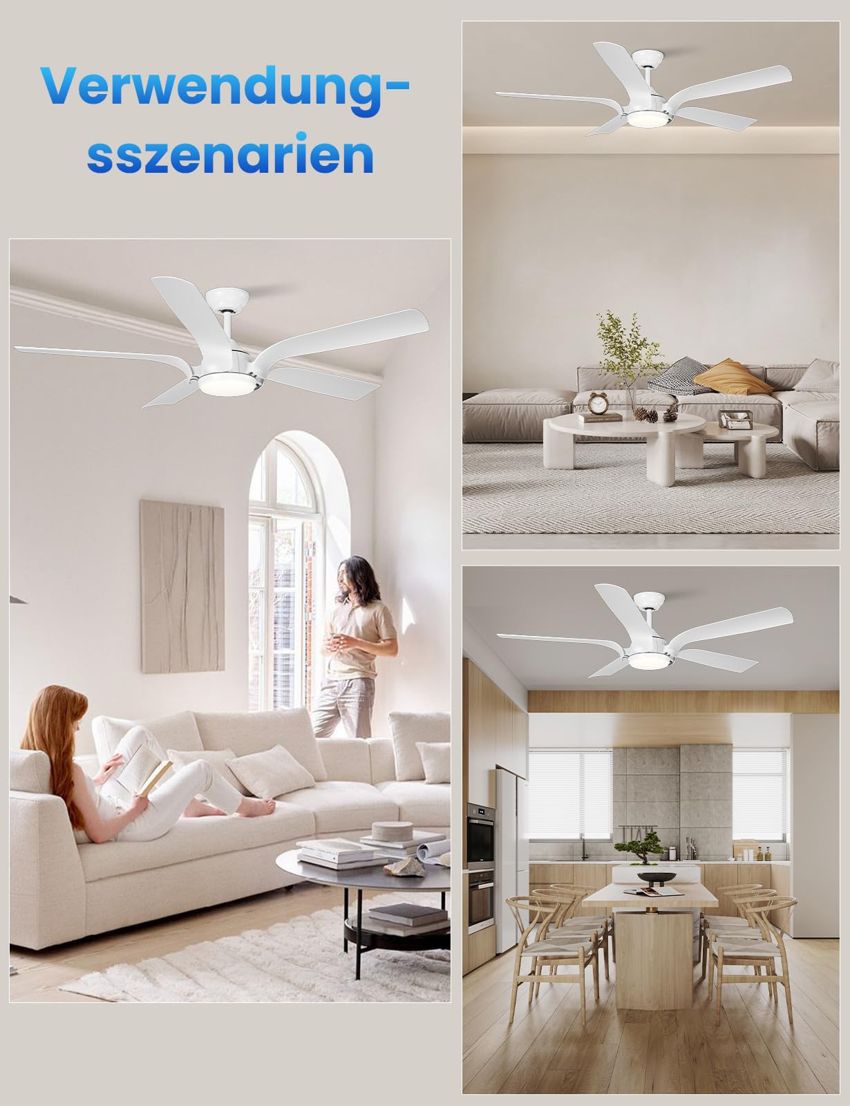 CJOY Deckenventilator mit Beleuchtung 142cm Weiß Fernbedienung Leise 6 Geschwindigkeiten 3 CCT Dimmbar Reversible 5 Flügel