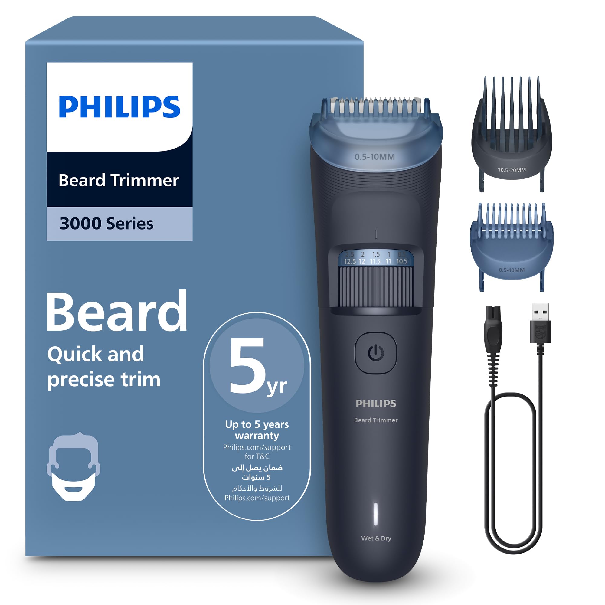 Beard Trimmer BT3232/15 | Precision Beard Styling for Effortless Grooming | 20 Length Settings, Maintenance-Free Blades, No Oil Required | 90min Cordless Use, Battery Indicator