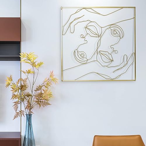 Vista 10 de Asense Decoración artística de pared de metal, líneas abstractas femeninas, contornos elegantes, esculturas colgantes de pared para dormitorio, sala