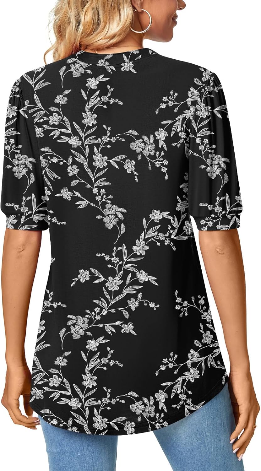 Anyally Womens Summer/Spring Puff Short Sleeve Tops Dressy Casual V-Neck T-Shirts Cute Blouse for Work - Image 4