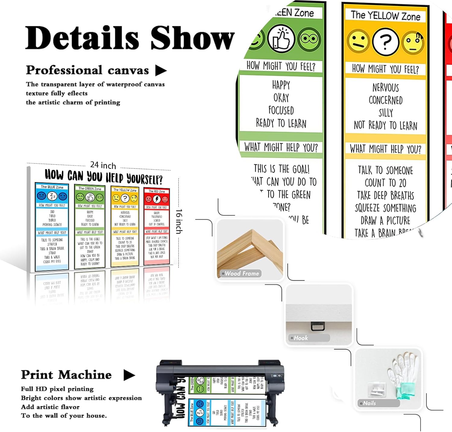 ARBOMG Children's emotional charts Mental health posters help students understand emotions posters -emotions poster Calm Down Corner Classroom Decorations For Preschool Teachers