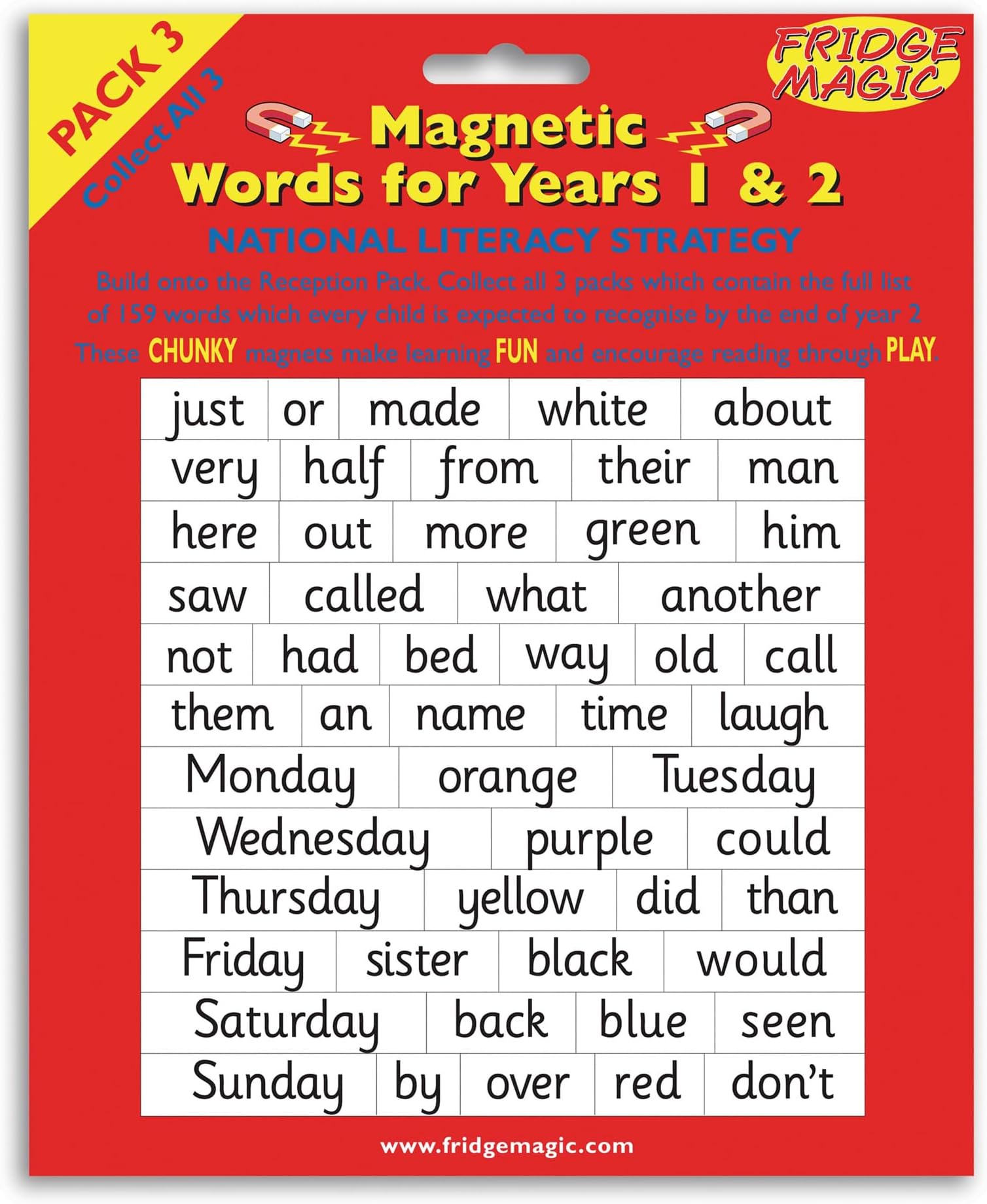 Engaging Magnetic Words for Key Stage 1 (Years 1 & 2) - | Expand Vocabulary, Build Sentences & Boost Reading Skills | Durable Fridge Magnets for Home Learning - Pack 3