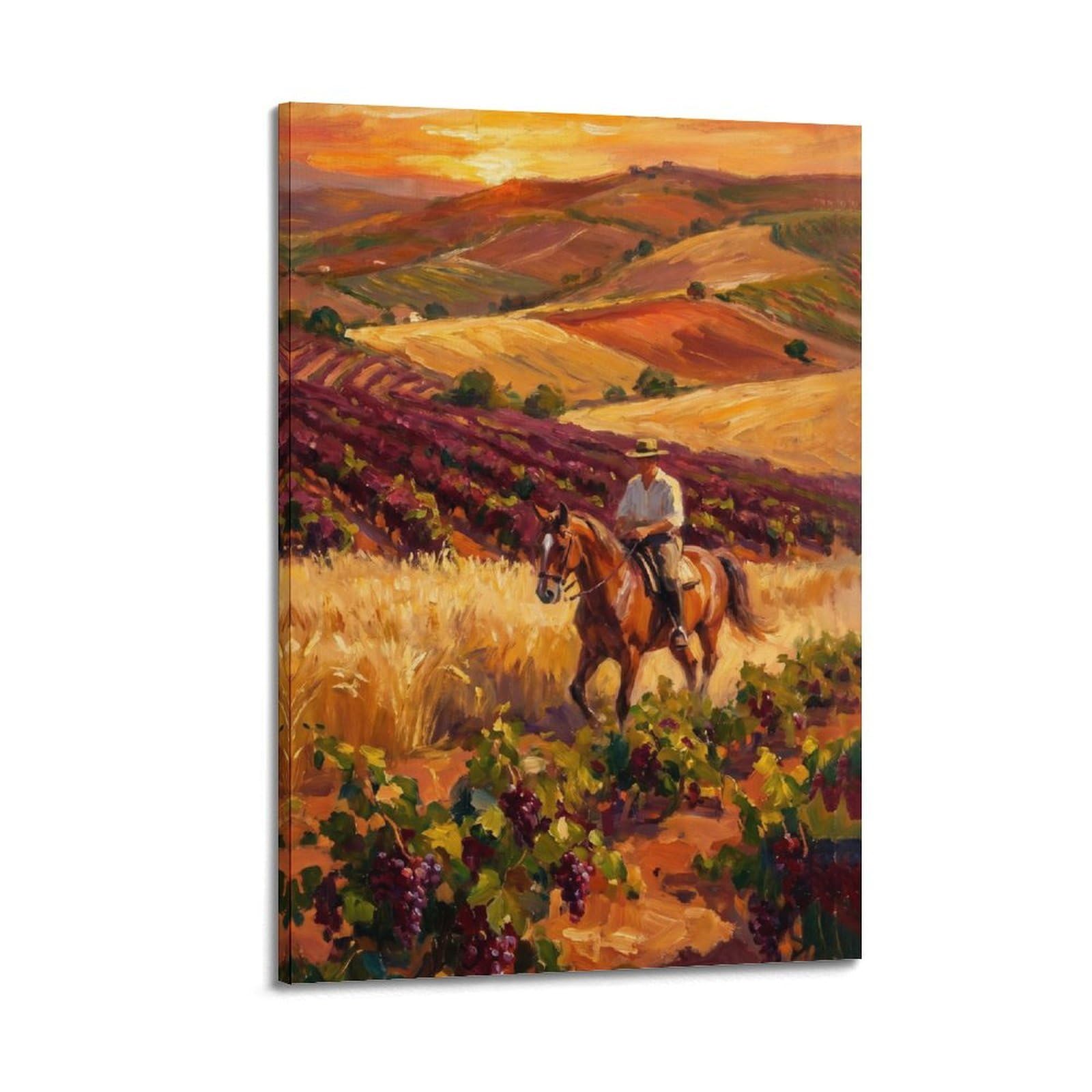XKUGA Andalusia Vineyard Horseback Riding Travel Poster Golden Hour Modern Decorative Canvas Prints - Ideal Wall Art for Family, Man Cave, Game Room, Boys & Girls Bedroom 20x30inch(50x75cm)