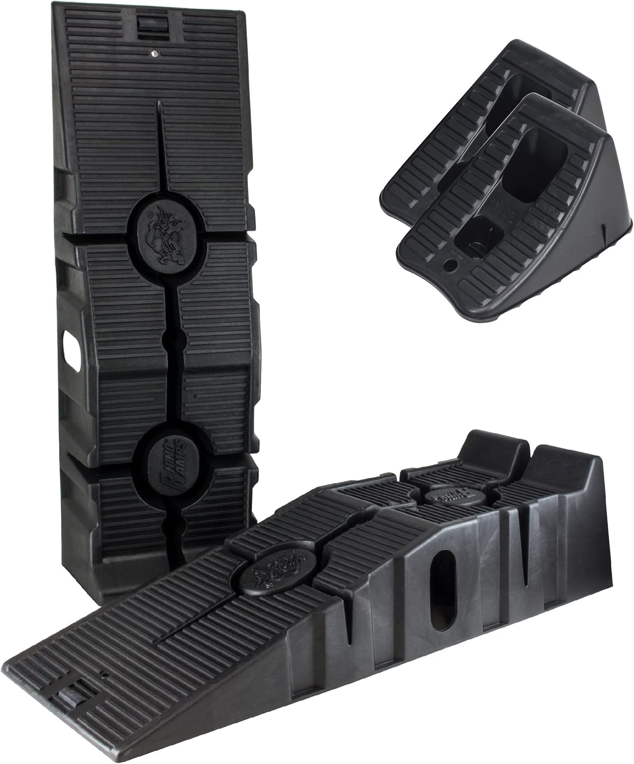 RhinoRamp Vehicle Ramp Pair with Wheel Chocks (4 pc) by FloTool