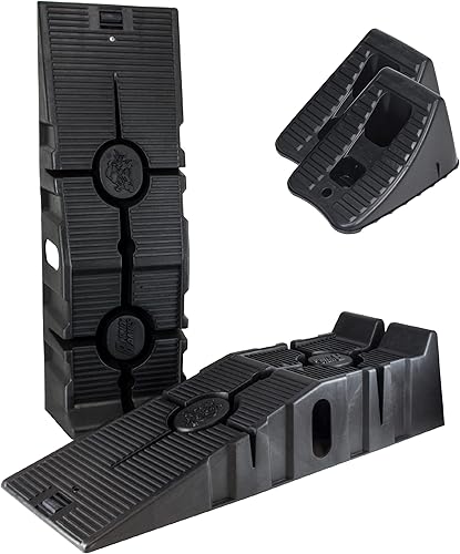 Hopkins FloTool RhinoGear 11909RCMI - Par de rampas para vehículos RhinoRamp de 4 piezas (capacidad GVW) y paquete de par de estranguladores de