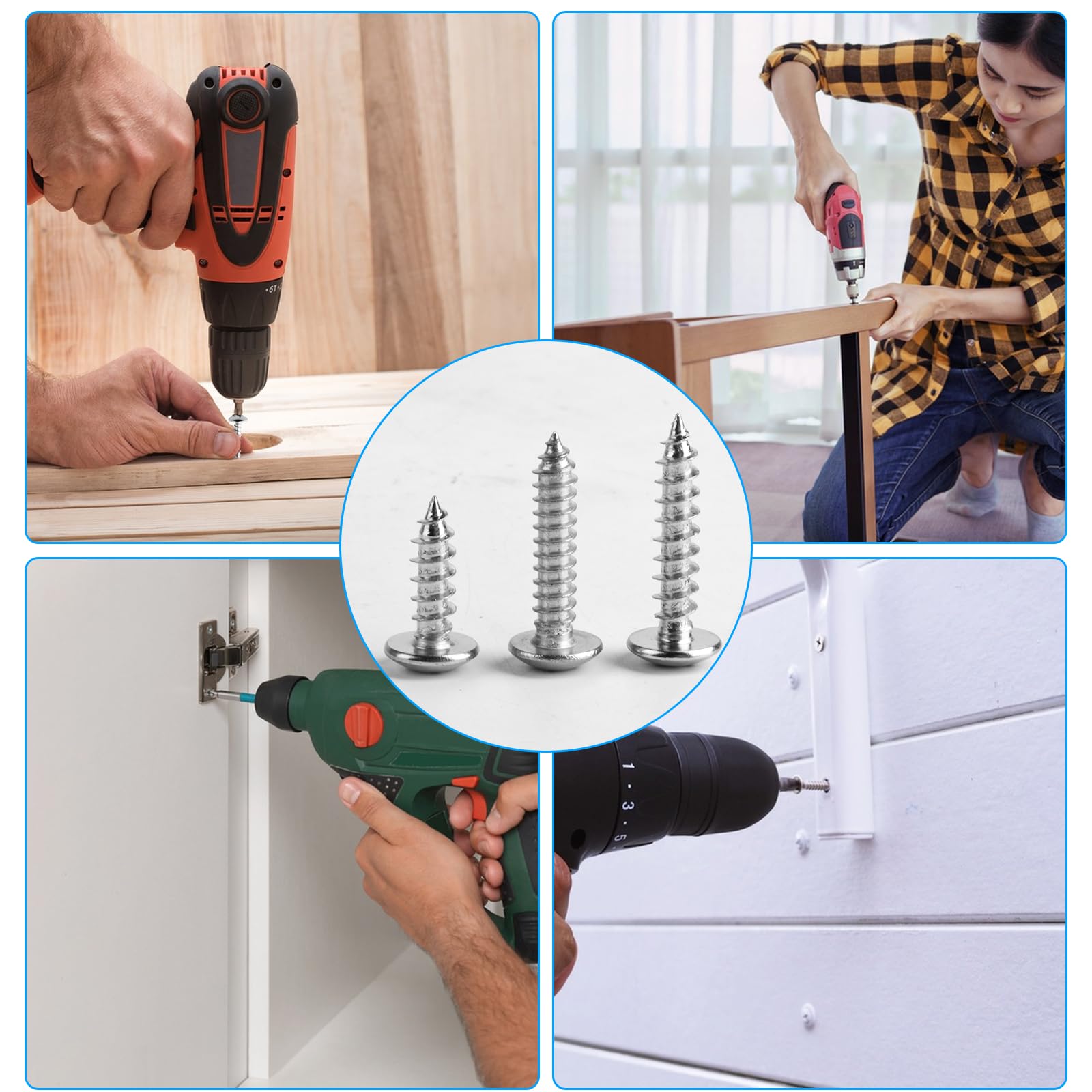 210 Pezzi Viti Autofilettanti Per Legno | M3 M4 M5 M6, Phillips a Testa Piatta, Viti a Testa a Croce per Metallo Cartongesso.