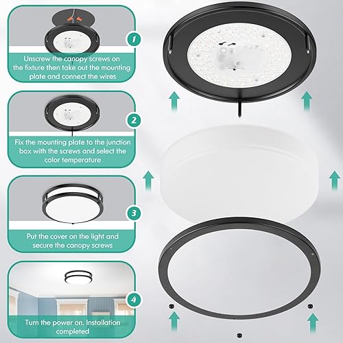 Miniatura 7 de Lámpara de techo empotrada negra, 30 W, 4000 lm, 5CCT, regulable, lámpara de techo LED, 2700 K3000 K4000 K5000 K6500 K, ajustable, 10 pulgadas, para