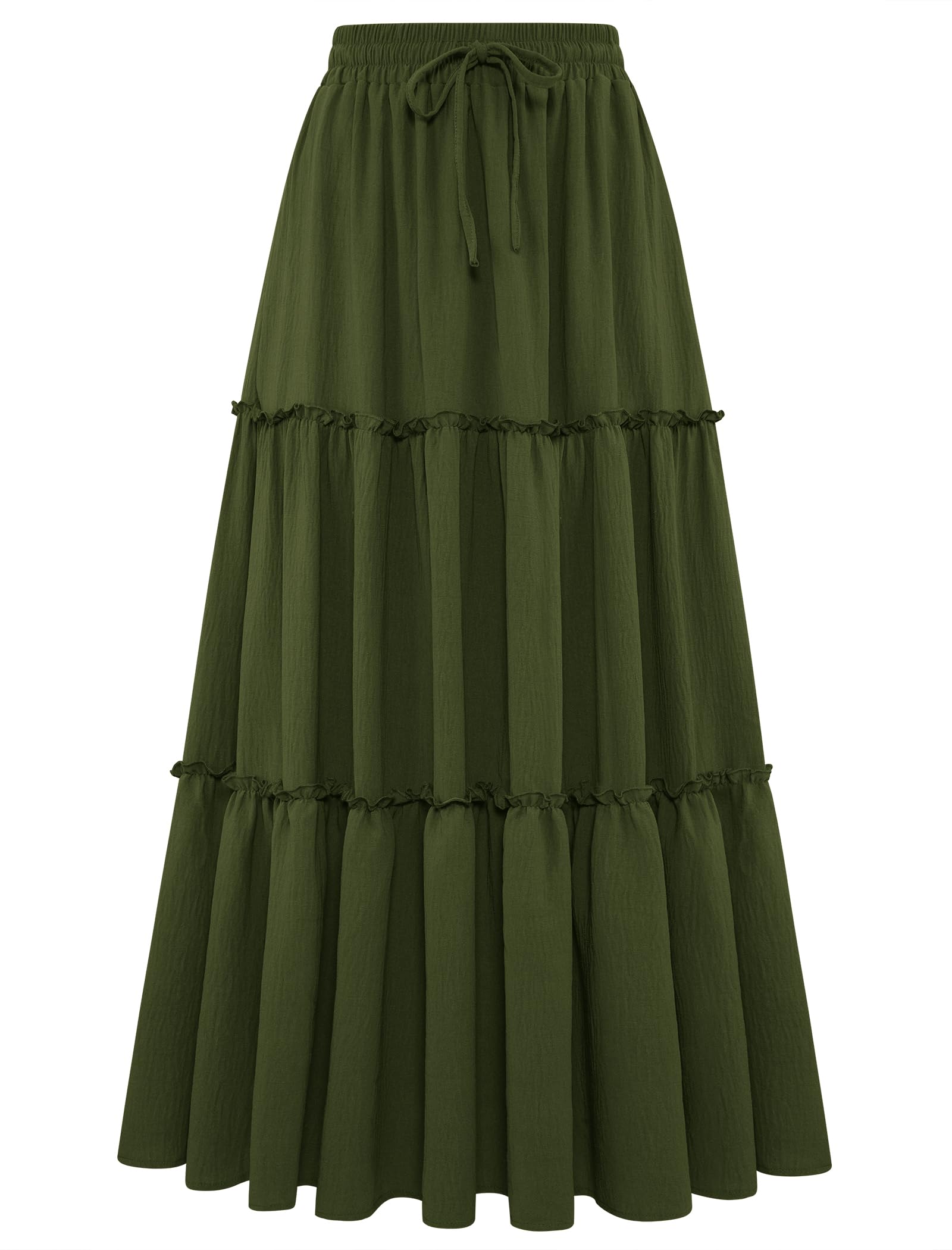 Arolina Women's Summer Maxi Skirt Trendy High Waist Pleated Ruffle Long Skirts Flowy Beach Boho Skirt Dress with Pockets