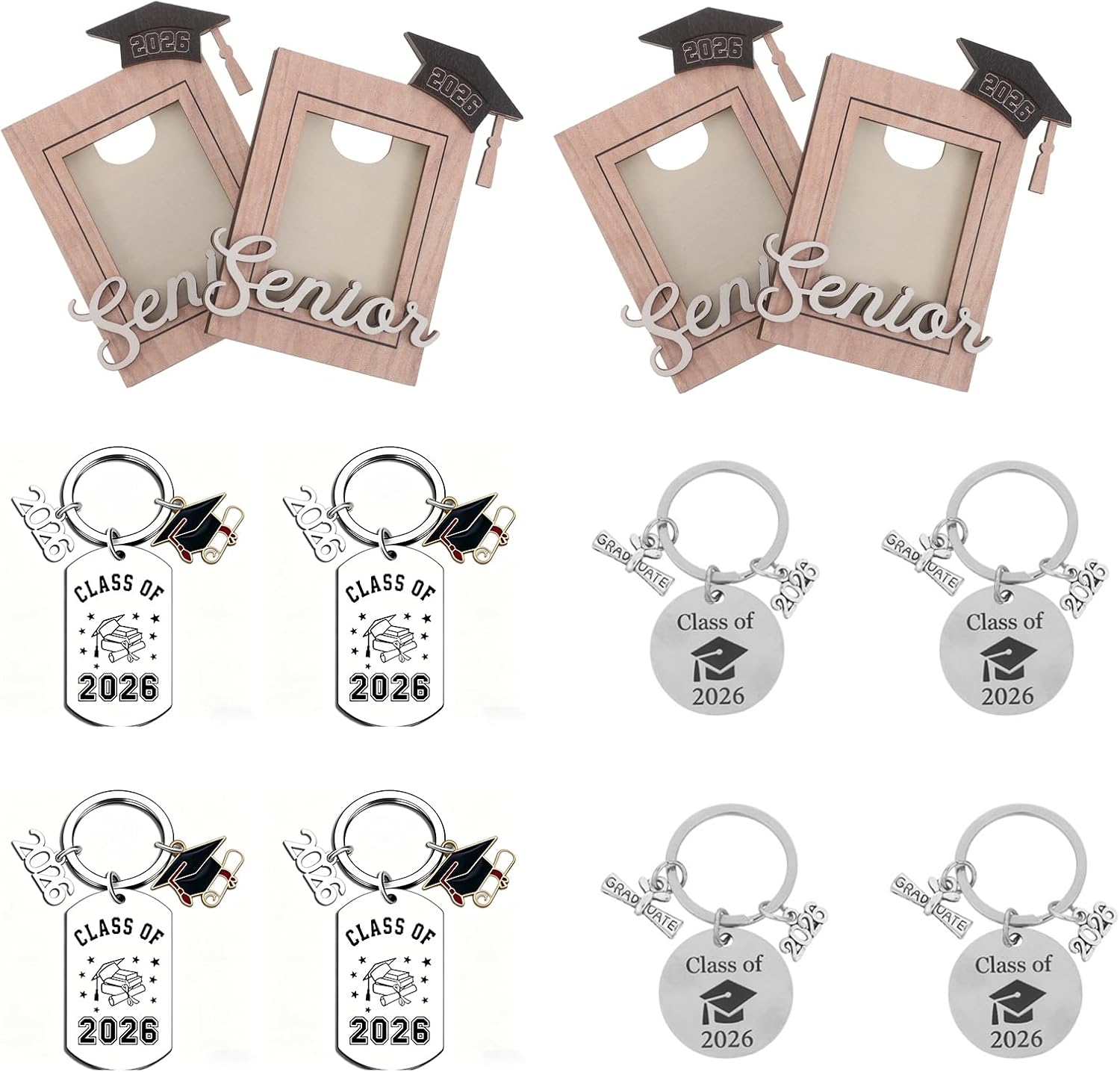 LOGOFUN 12pcs Graduation Keychain Present Set with Wooden Magnetic Photo Frame and Stainless Steel Inspirational Keepsake for Class of 2026 Party Supplies
