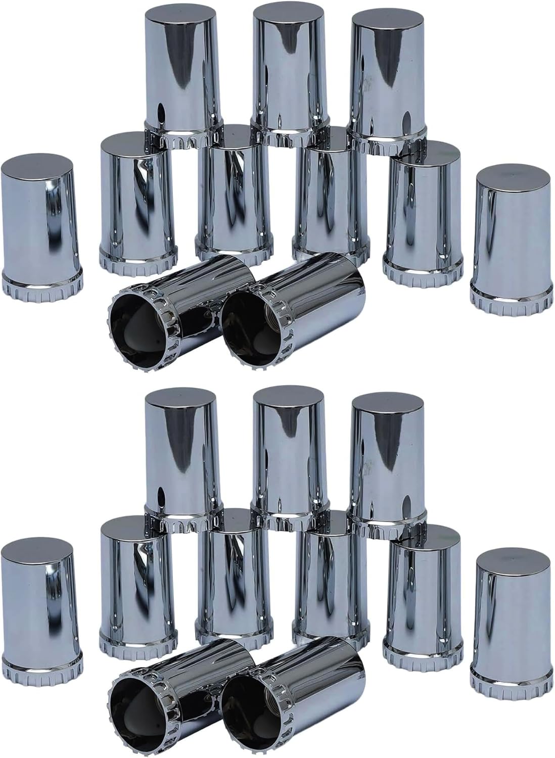 Torque 20 pcs of 33mm Chrome Cylinder Screw-on Lug Nut Covers for Volvo (VNL) & International & Peterbilt & Kenworth & Mack & Freightliner (Cascadia, Columbia, M2, FLD) Semi Trucks (TR614)