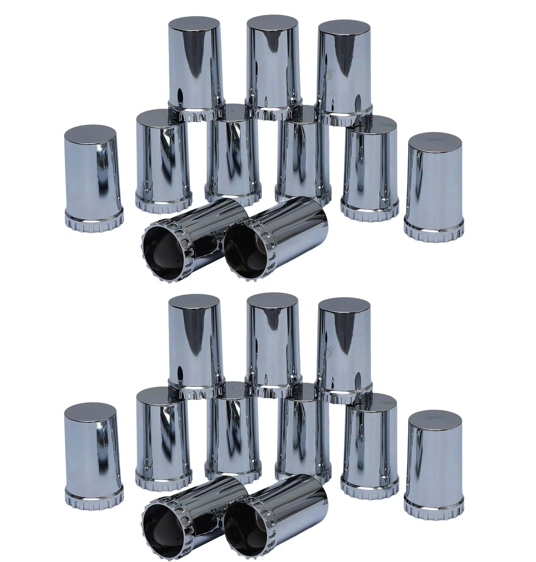 Torque 20 pcs of 33mm Chrome Cylinder Screw-on Lug Nut Covers for Volvo (VNL) & International & Peterbilt & Kenworth & Mack & Freightliner (Cascadia, Columbia, M2, FLD) Semi Trucks (TR614)