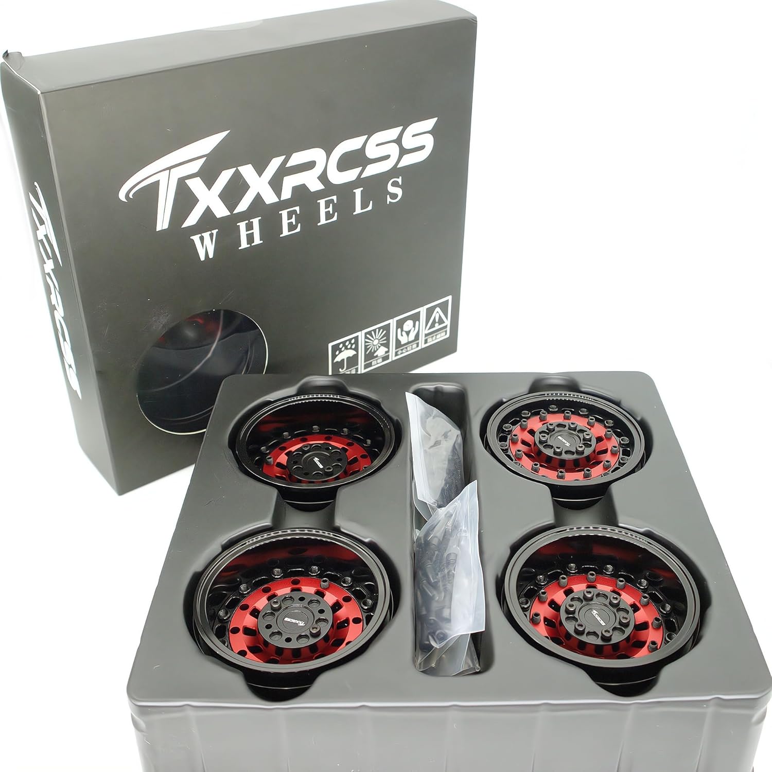207g Super Heavy Duty RC 2.2 Beadlock Wheel Adjustable 2 Offsets Rims Hub Upgrades for 1/10 Crawle Car Wheel and Tires Remote Control SCX10 Trx4m(4PC) (Red & Black)