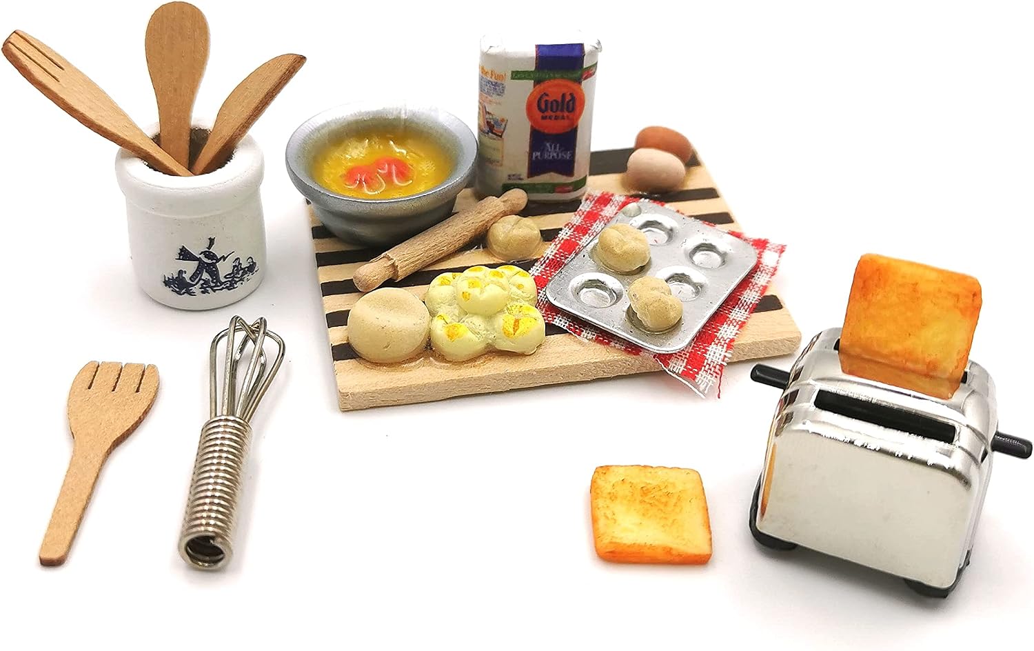 Dollhouse Decoration Accessories, 1:12 Dollhouse Miniature Scene Model Breakfast Bread Machine Set
