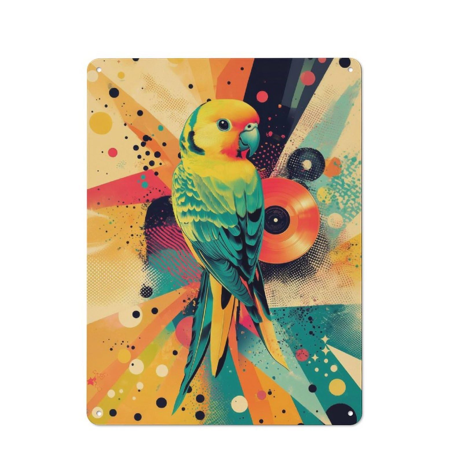 Junmoney Parrot With Retro Bright Green Budgerigar Pa Metal Wall Sign 40X30cm Featuring Rrot For Home Bar Wall, For Themed Interiors In Home Bars And Entertaining Spaces