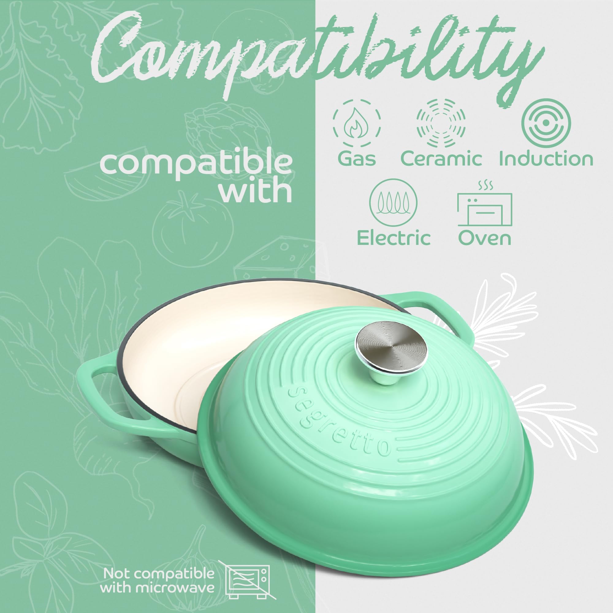 Segretto Cookware Horno de pan de hierro fundido esmaltado, 28 cm, verde