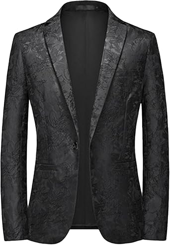 Mens Floral Jacquard Suit Jacket One Button Stylish Print Tux Blazer Notched Lapel Wedding Dinner Dress Tuxedo