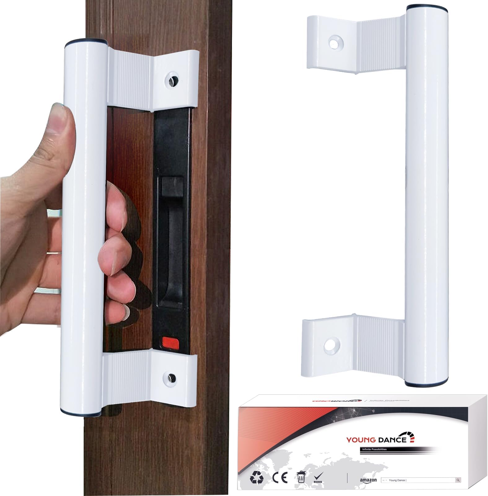 Aluminum Sliding Glass Door Pull - 8" White, Fits 6-5/8" Mounting Holes - Perfect for Patio Doors