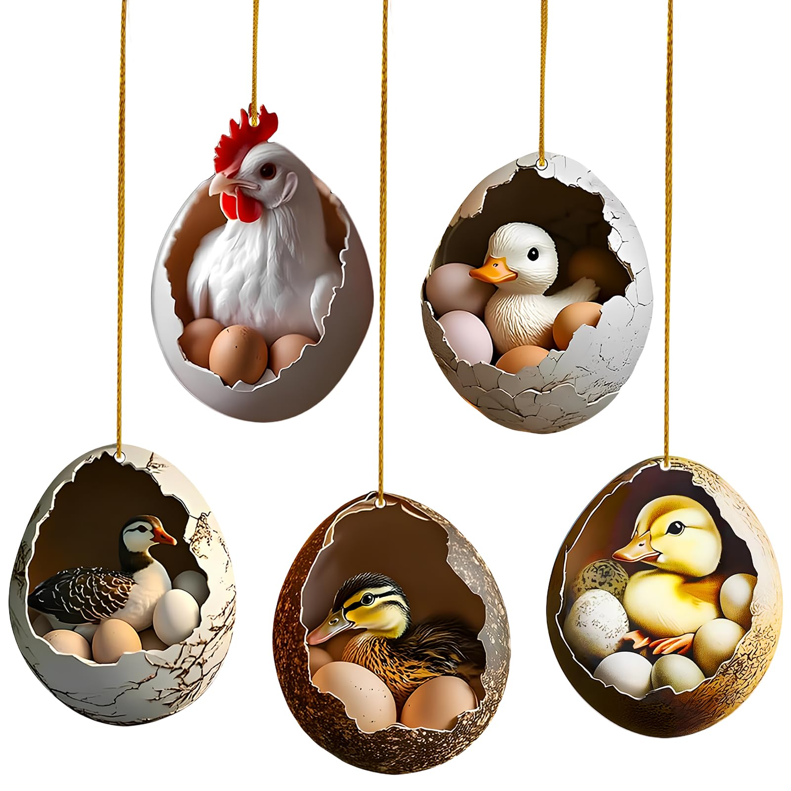 5 Stück Osteranhänger Acryl mit Huhn Ente Motive, 2D Ostereier zum Aufhängen, Osterschmuck für Draußen und Drinnen, Frühling Ostergeschenk für Osternest Deko, Fenster, Tür & Raumdekoration