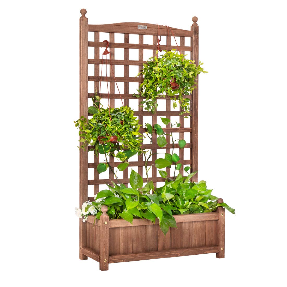 VIVOHOME Wood Planter Raised Bed with Trellis, 48 Inch Height Free