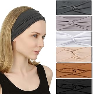 ايفاريز عصابات راس للنساء غير قابلة للانزلاق، عصابات شعر قابلة للتمدد معقودة ملتفة لليوغا والجري والتمارين الرياضية، اكسسوارات شعر، عبوة من 6 قطع، لون محايد