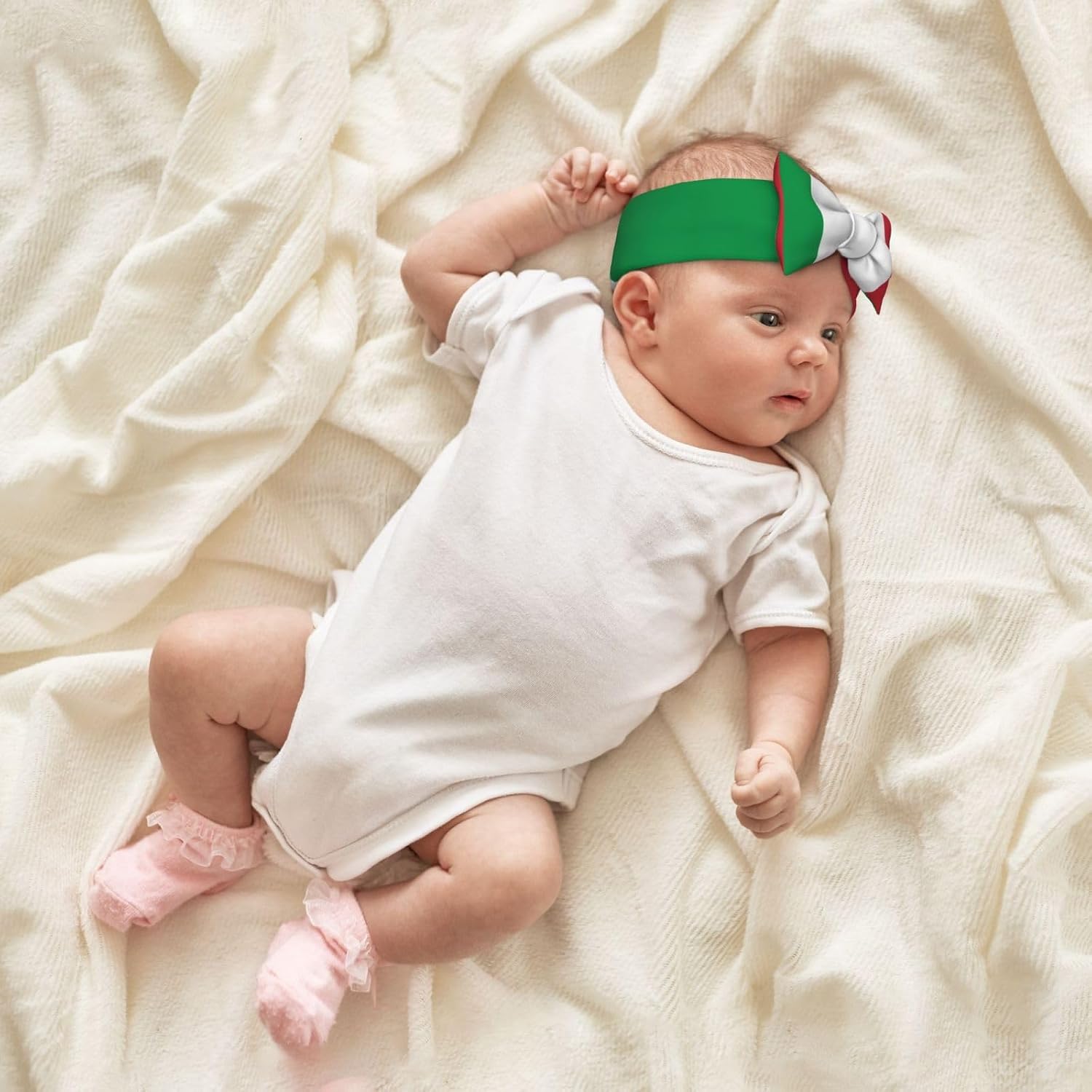 Italian flag Baby Bow Headband, 2.4 * 6.7 Inch Baby Headband, Suitable for Babies 0-6 Months Old, Very Meaningful Gift
