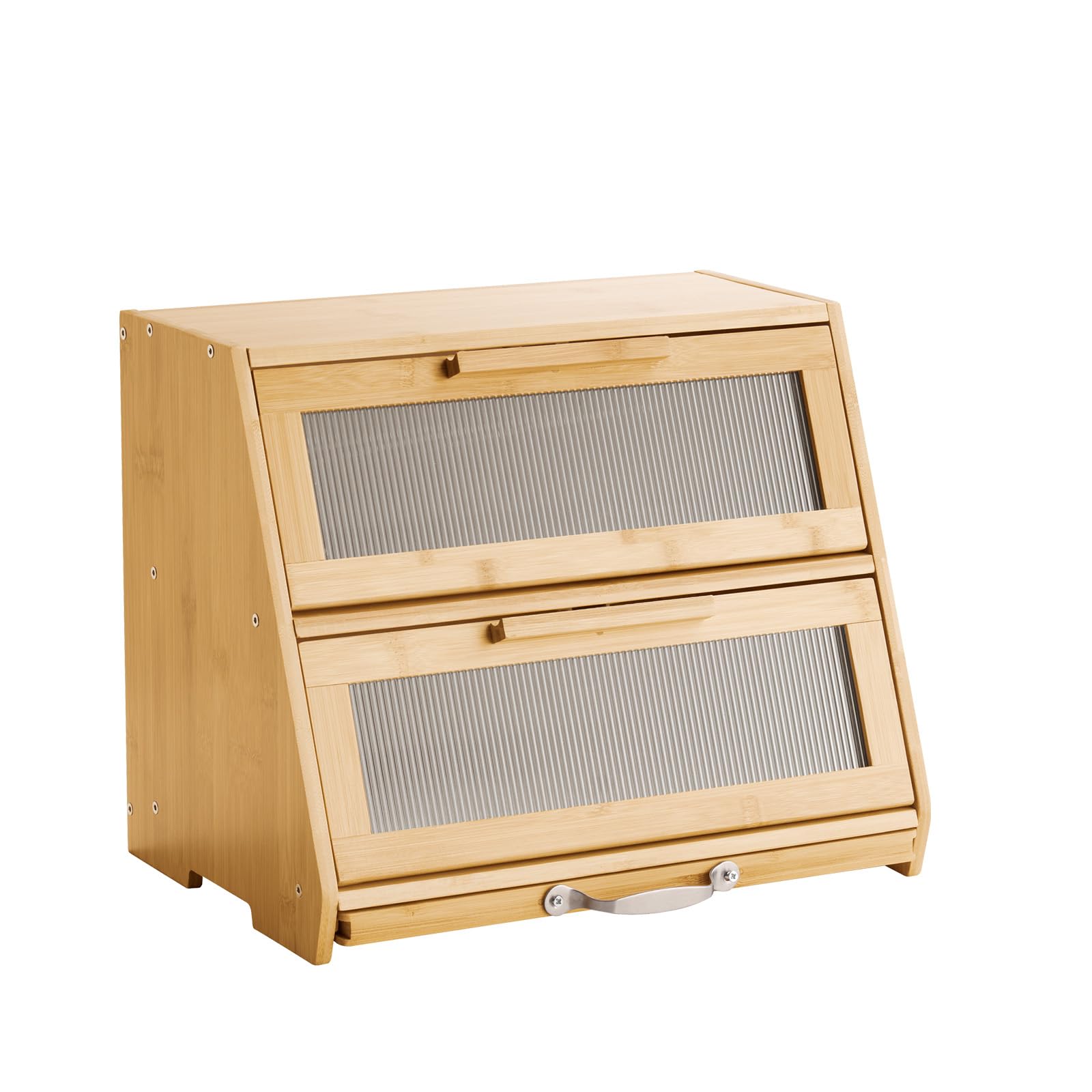 VEVOR Contenitore per Pane a Doppio Strato per Bancone della Cucina 390 x 260 x 320 mm Contenitore per Pagnotta in Legno di Bambù per Pane Fatto in Casa, con Pannello Porta in Acrilico Ondulato