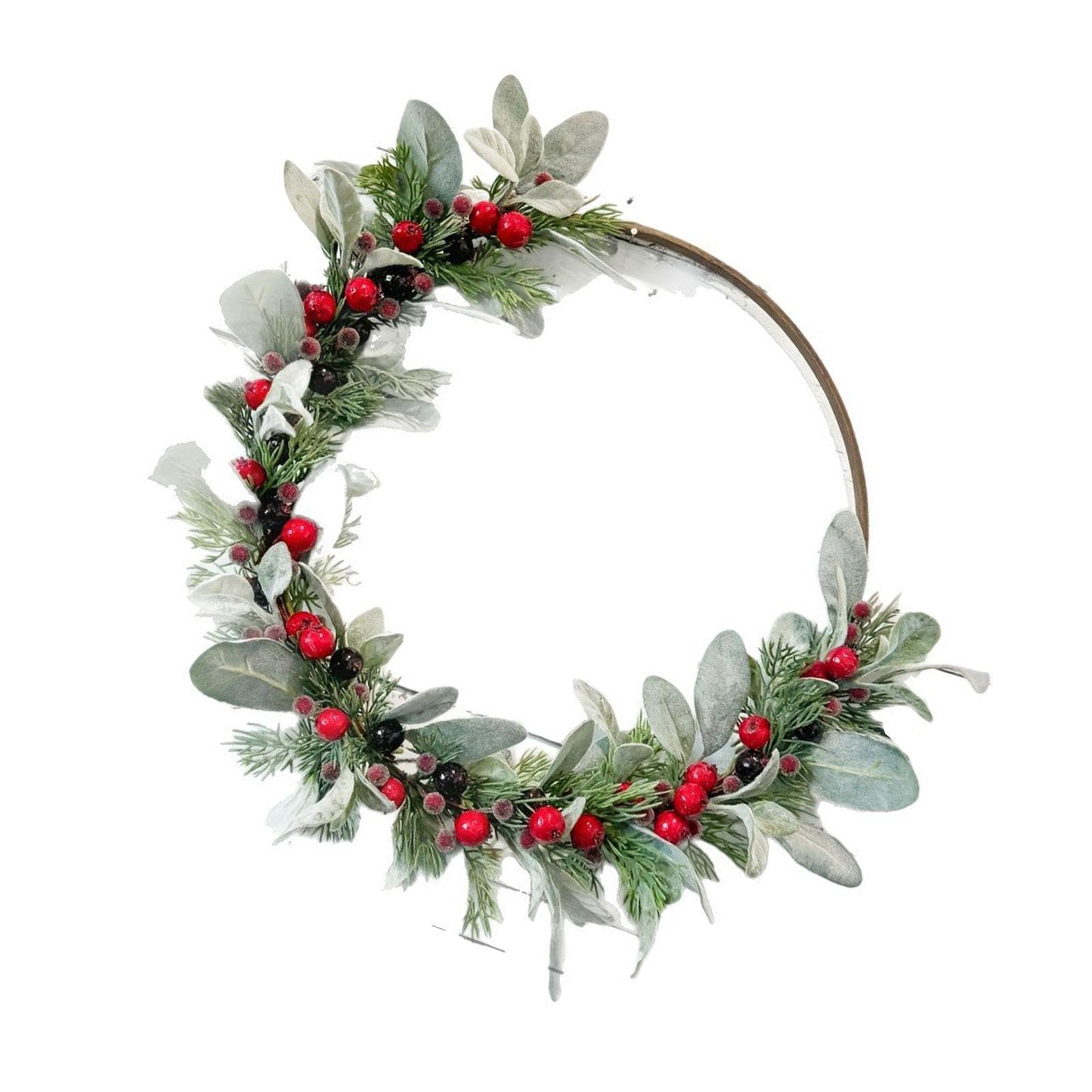 Oxxggkao Realistic Pine Needle and Berries Christmas Wreath Garland Perfect for Mantels Tabletops Decoration Celebratory Door Wreath