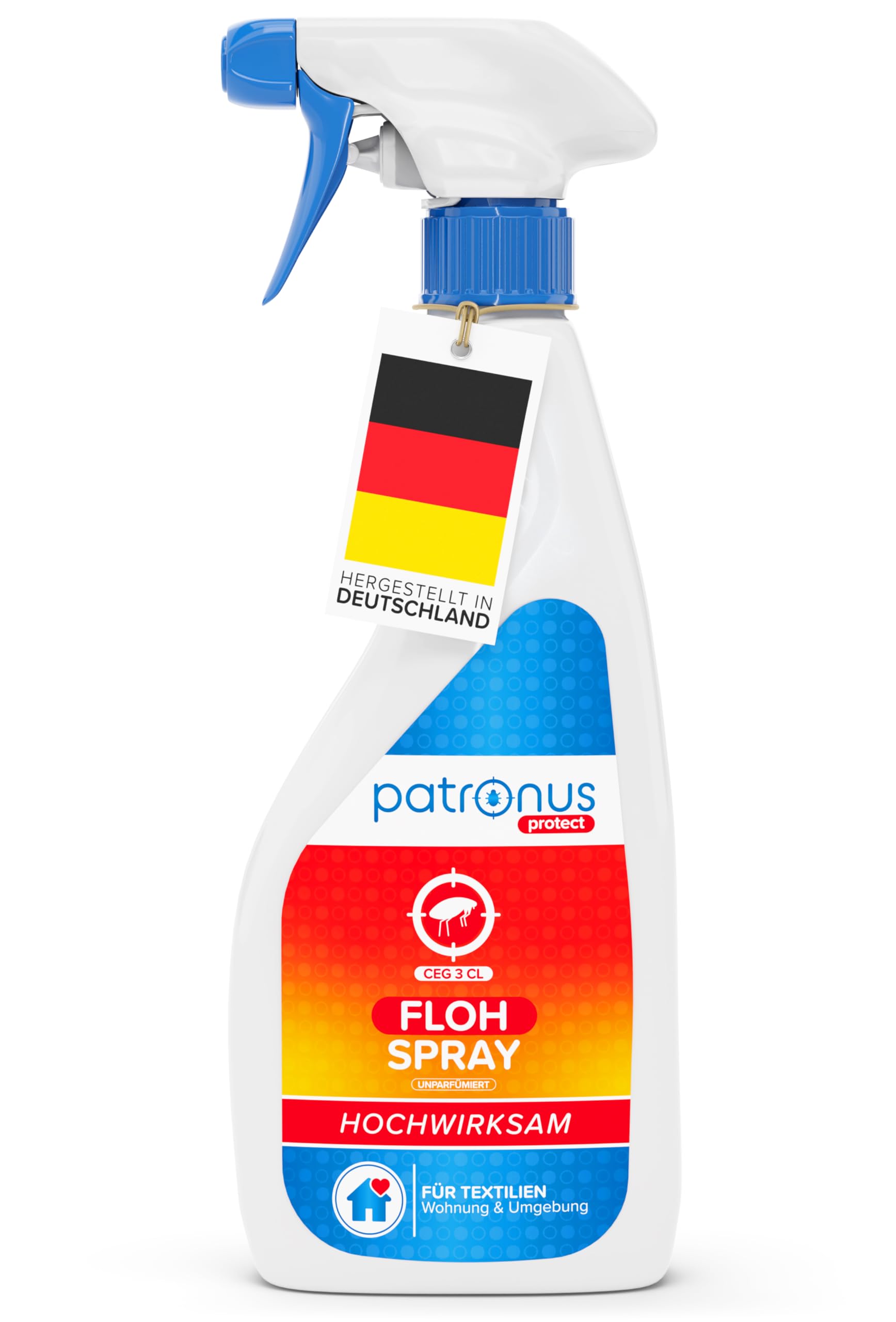 Patronus Floh Spray für Wohnungen & Umgebung 500ml - Repellent-Mittel für Flöhe mit Sofortschutz - unparfümiert