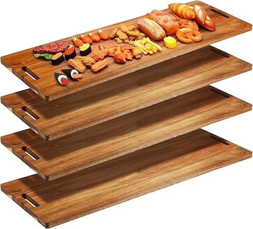 Skylety 4 piezas de 35.4 pulgadas de madera de acacia tabla para servir queso con asas, tabla grande de charcutería, tabla de cortar de madera para