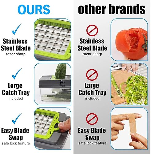 Miniatura 9 de Cortador de verduras, picador de cebolla, picador de verduras multifunción, picador de patatas y zanahorias y ajo con recipiente para cocina,