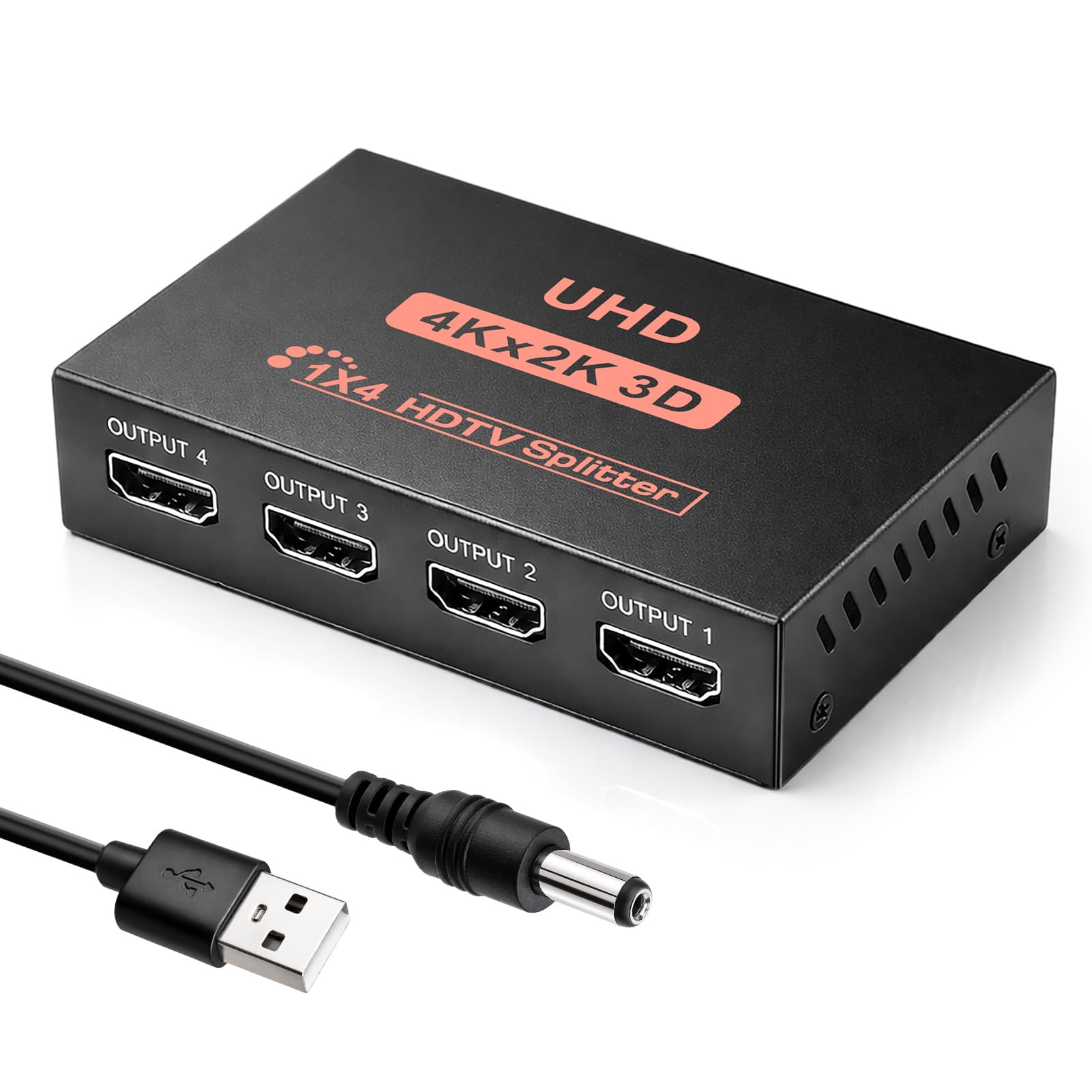 HDMI Splitter 1 in 4 out, HDMI Switch 4K 3D 1080P Splitter HDMI Divisor 1 Entrada 4 Salidas Duplicar Espejo per 4 Monitor Compatible con PS4 PS3 BLU-Ray HDTV DVD DVR Xbox Monitor Proyector — view 7