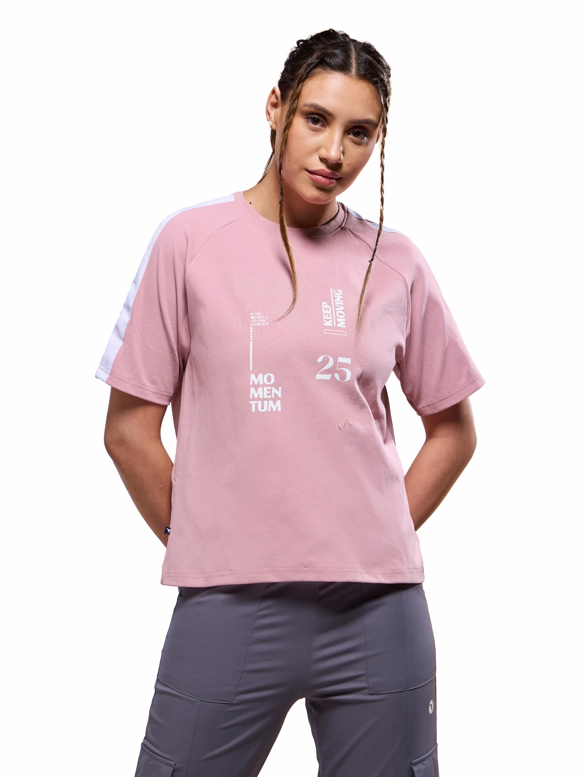 TECHNOSPORT Women Polyester Oversized Graphic Print Half Sleeve T-Shirt with Technocool+, SPF50+ for Gym, Sports and Regular Use-image-7