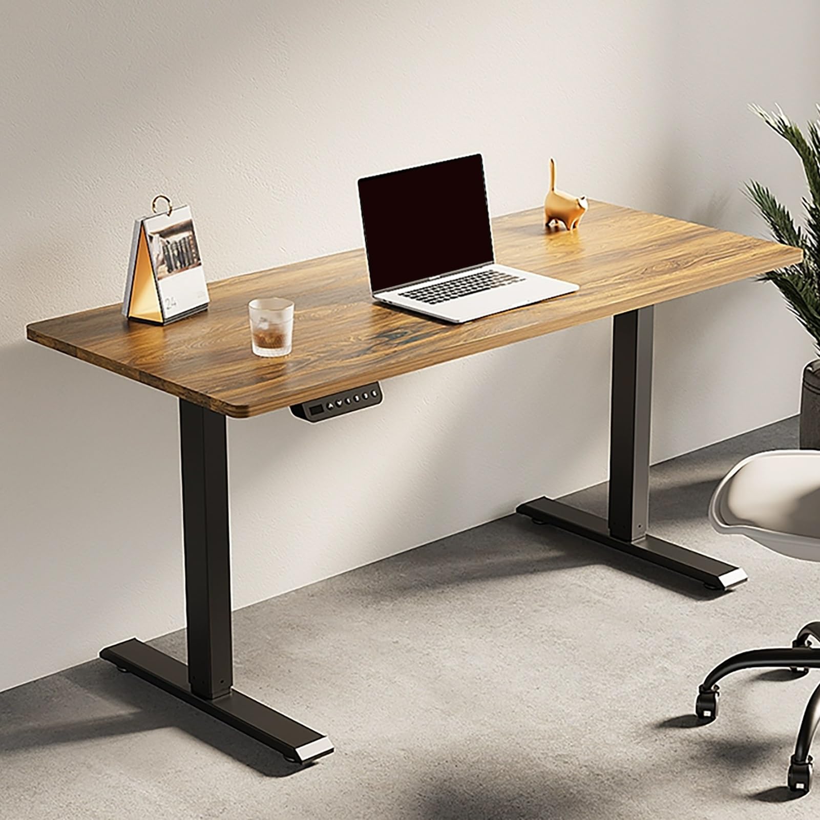 MYUYEE Standing Desk, Height Adjustable Stand Up Desk, Ergonomic Computer Desk, Sit Stand Desk With Metal Bracket, Gaming Desk With Cable Management, For Home Office,Brown,80X60(Brown-140X60Cm)