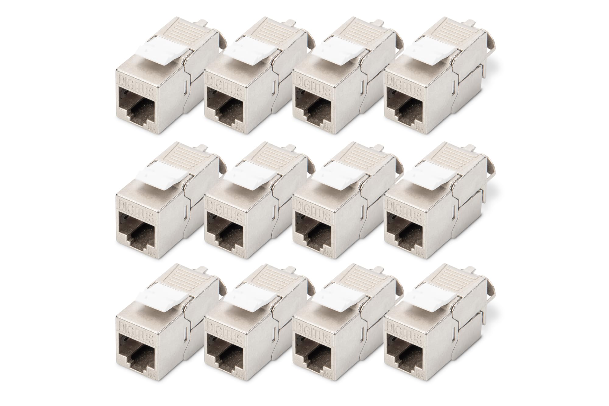 DIGITUS Keystone-Modul Cat-6A Geschirmt - 12 Stück - RJ45-Buchse - 500 MHz 10GBase-T - AWG 26-22 - Werkzeugfreie Montage