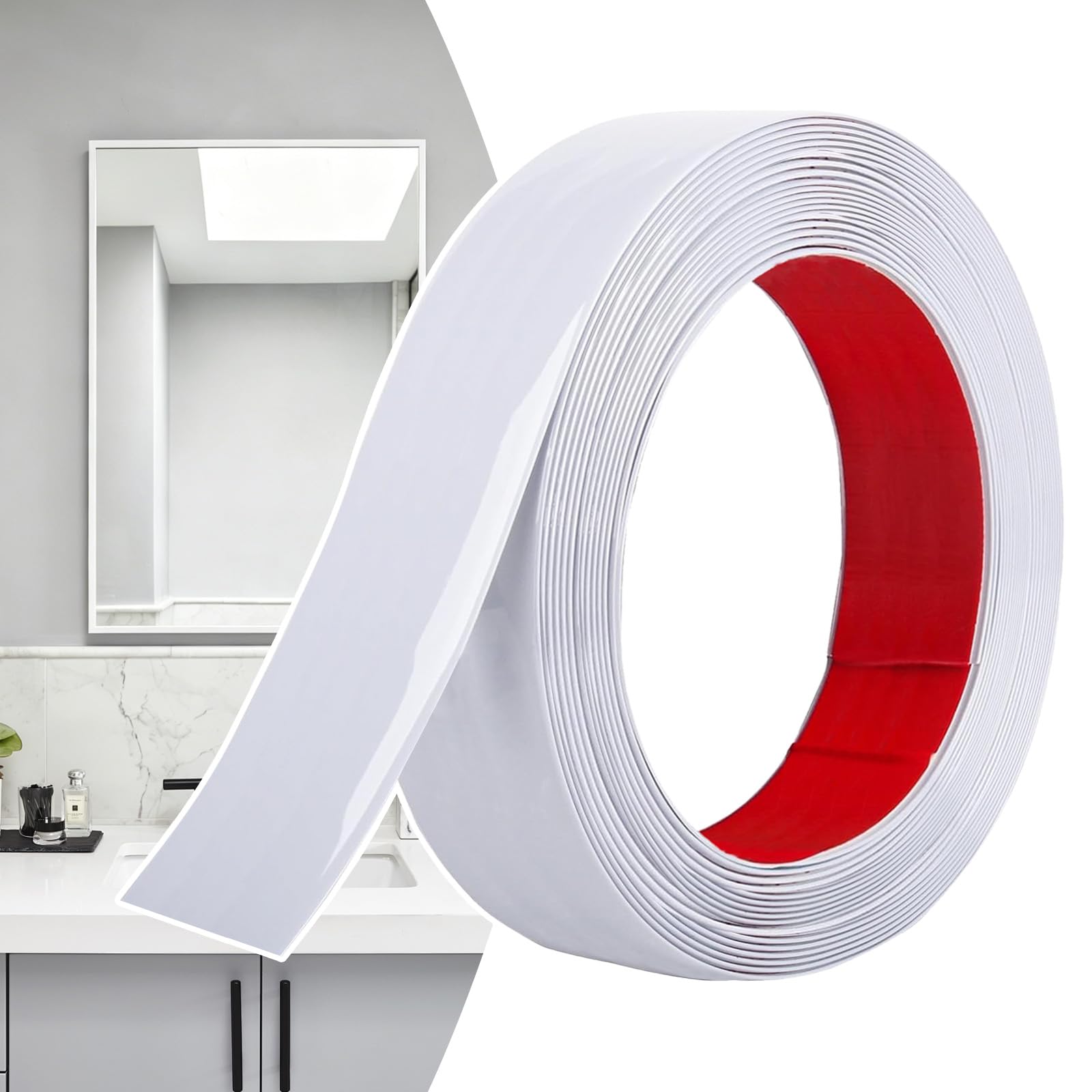 YushengTai Matte White Self‑Adhesive Moulding Trim 12M x 2.5cm, Flexible PVC Peel and Stick Wall Trim Decorative Edge Strip for Wall, Tile, Mirror, Window, Cabinet, Bathroom, DIY — image 1