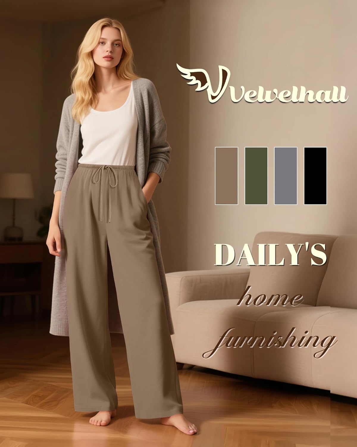 4 Pack Women's Lounge Pants Comfy Wide Leg Yoga Pant Drawstring Loose Baggy Sweatpants Open Bottom with Pockets - Image 5