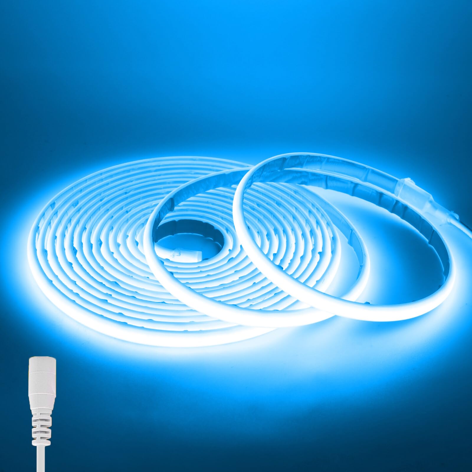 KAFULA 12V COB LED neon Strip [8m, ice Blue], 320 LEDs/m IP68 Waterproof Flexible LED Light Strip CRI90+, Double-Sided Adhesive Installation, can be Cut Every 5cm, Home Decoration