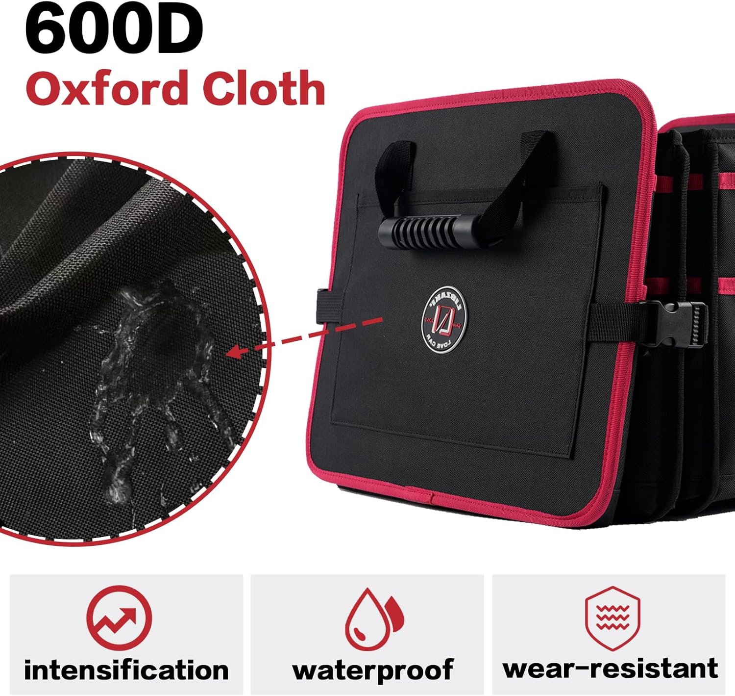 LIBZAKI Car Trunk Organizer,3 Compartments Big Trunk Storage, Large Capacity, Foldable, 95L Heavy Duty Storage Box for Car, SUV, Truck,Jeep, Includes 26L Cooler Bag-Black