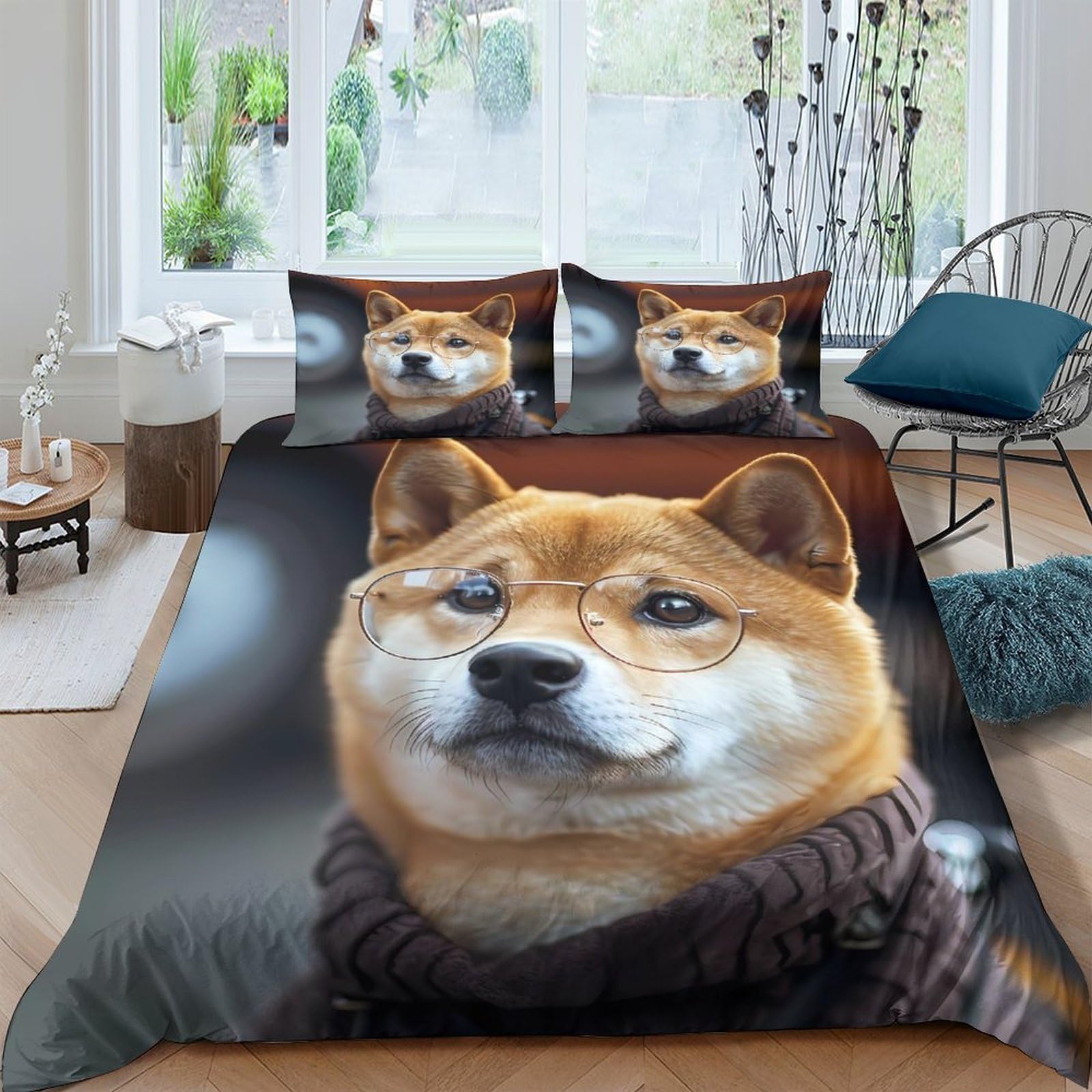 Ctjqhvkz Style-1 3D Printed Shiba Inu Dog Fitted Sheet Microfiber Soft Brown Cartoon Animal Bed Cover For Bedroom Dorm Decor Single（135X200cm）