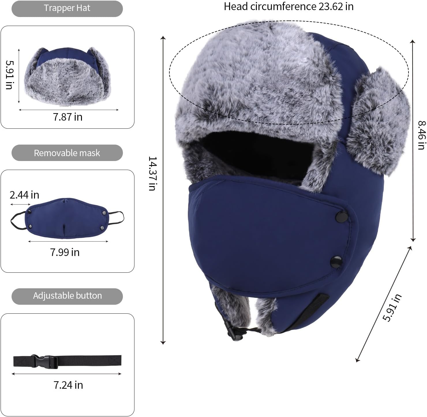 Trapper Hat Russian Ushanka Winter Hats for Men and Women，Windproof with Face Cover and Ear Flaps