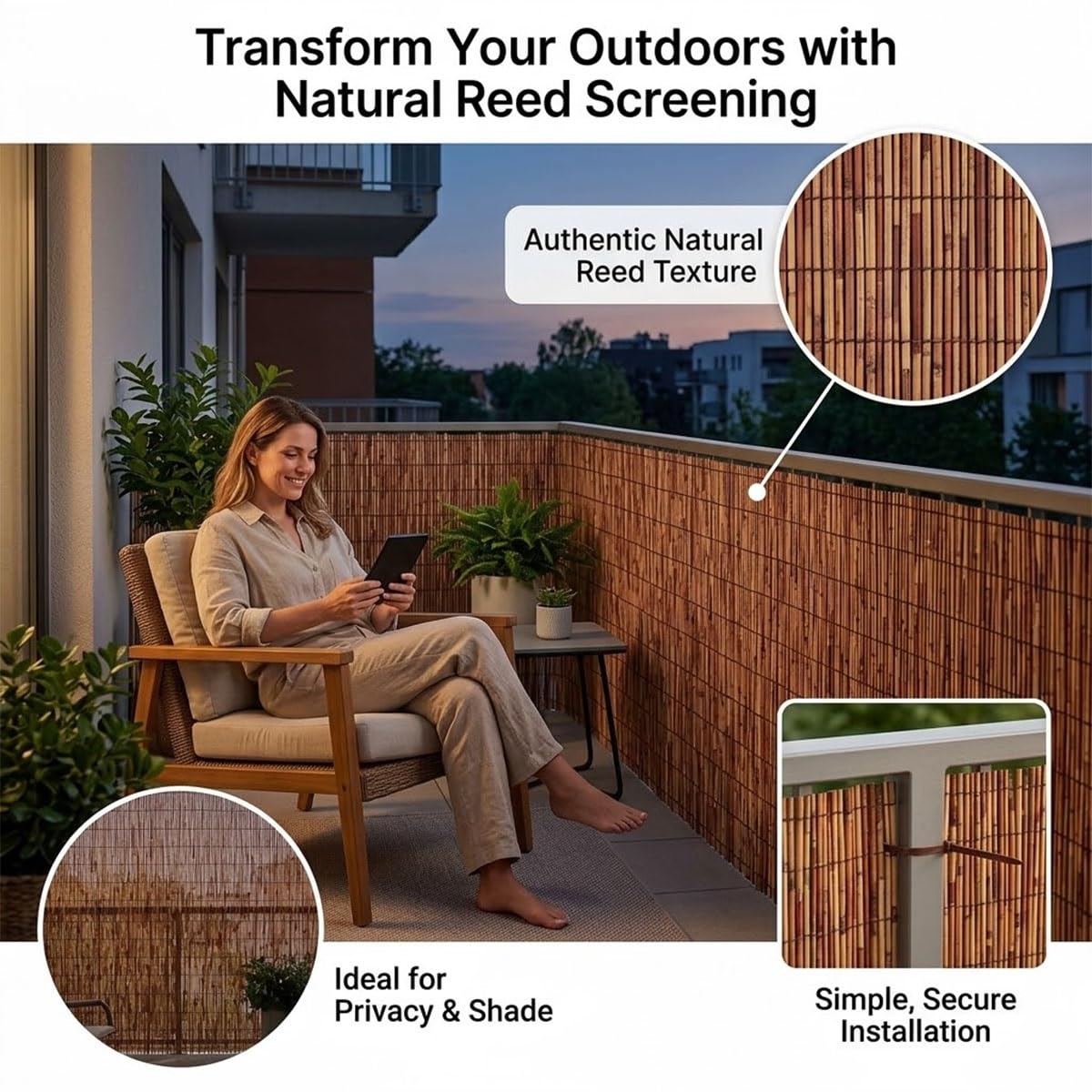 Générique Rouleau Canisse en Roseau Naturel, Brise Vue Occultant pour Balcon Terrasse, Clôture Canisse en Roseau Protection Vent Soleil, Palissade Décorative Jardin Extérieur(61x884cm(2x29ft))