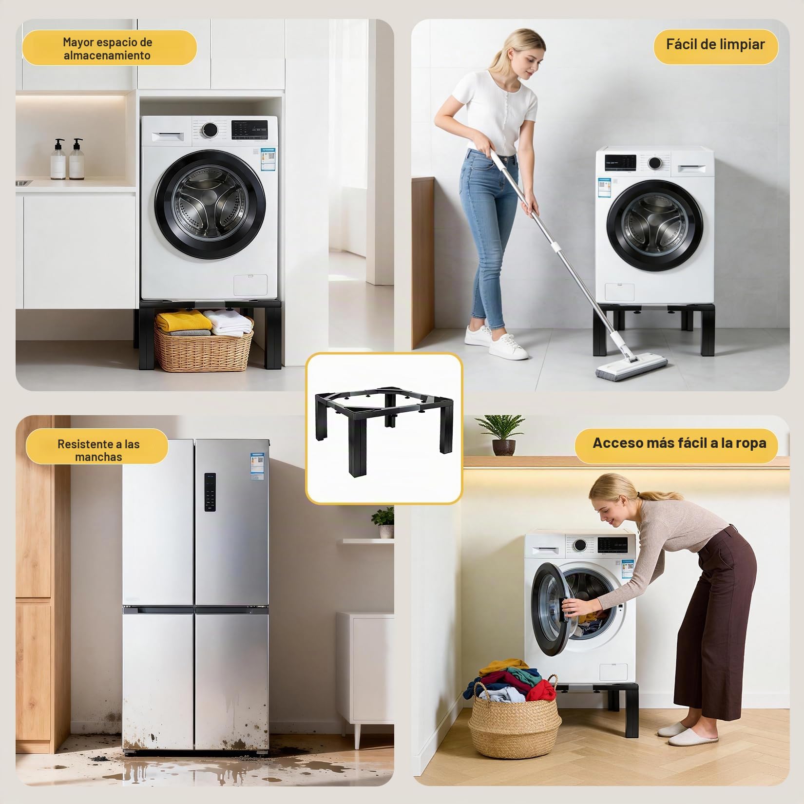 Soporte Lavadora y Secadora Ajustable 54-73cm, Pedestal Lavadora de 30cm y 500kg de Carga - Soporte Universal Antivibraciones para Lavadora (Negro)